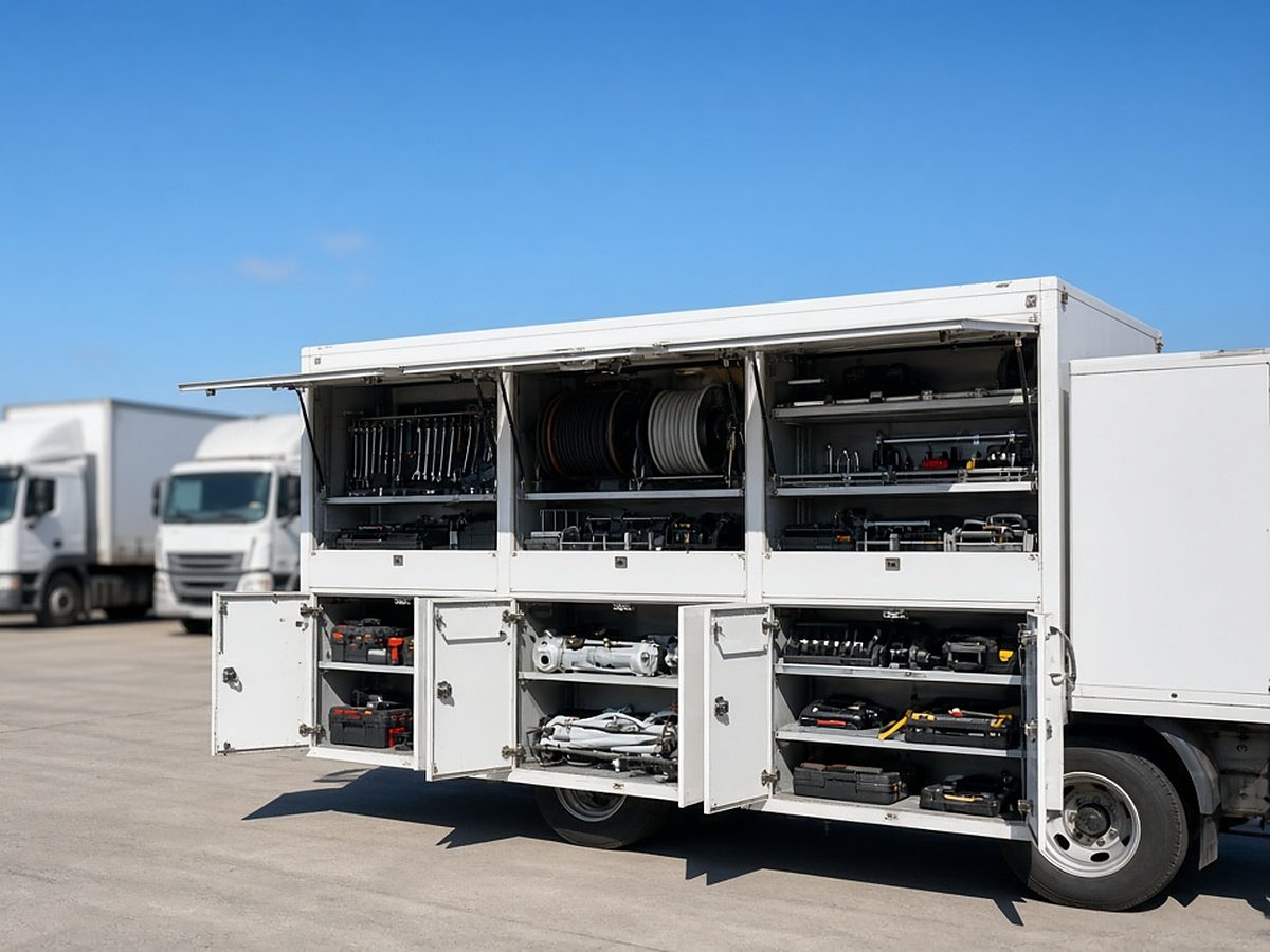 Stocked mobile truck repair service body ready for a commercial trailer call in Alexis, NC
